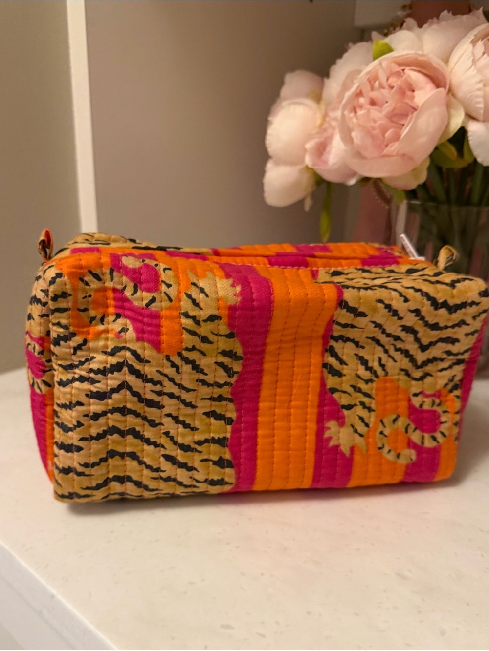 Creative Co-Op Tiger 🐅 NWOT Cotton Orange + Brown Quilted Women's zipper Pouch